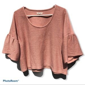 Madewell Pink Boxy Cropped Bell Short Sleeve Shirt